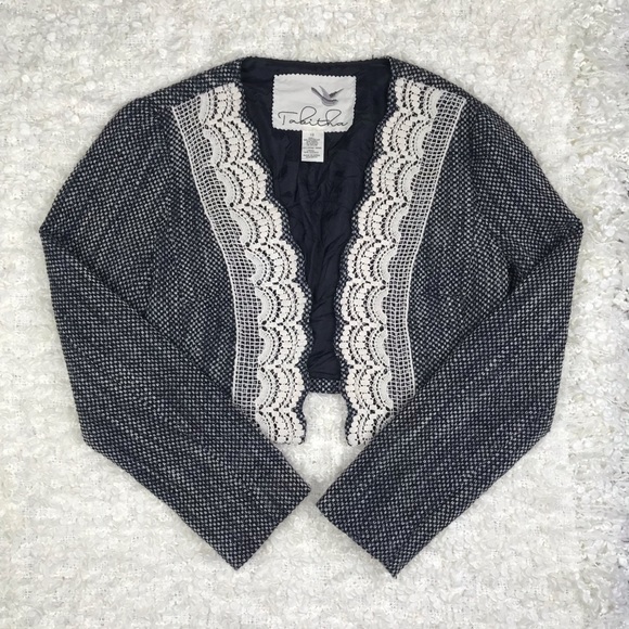 Anthropologie Lace Trim Cropped Open Jacket - Picture 2 of 6